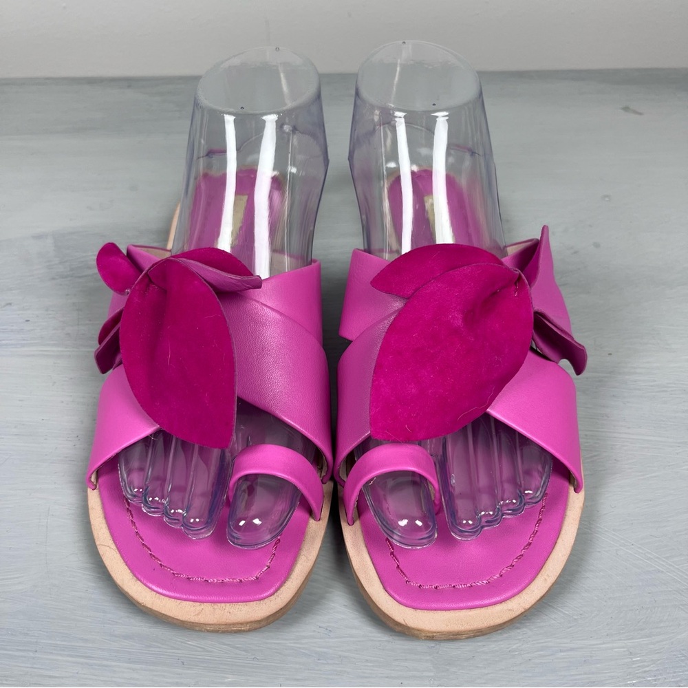 LOUISE et CIE Amure Pink FLAMINGO Leather Slides Flats Sandals Size 8.5 Bow